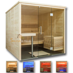 Balance View Large Massivholz Saunakabine 204 x 204 x 202 cm mit LED-Ambiente Beleuchtung 