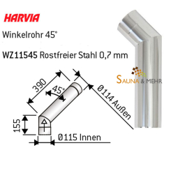 HARVIA Rauchrohr-Winkelrohr Bogen Edelstahl Ø115 - 45° 
