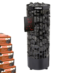 HARVIA Cilindro XE Black Steel Säulen Saunaofen mit interierter Saunasteuerung u. Xenio Bedienteil 