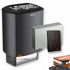 Sentiotec Saunaofen 200E Black + Steuerung Xenio CX110 + Saunasteine 9 kW
