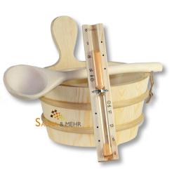 Sauna Zubehör-Set "Komfort" Aufgußkübel, Schöpfkelle und Sanduhr 