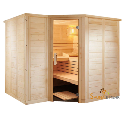 wood.LINE TREND 6-Eck Massivholz Saunakabine 232x204 - Links 