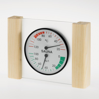 Klimastation - Thermo- / Hygrometer in Glas mit Holzrahmen Fichte 