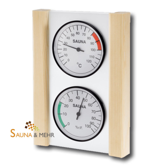 Klimastation - Thermometer u. Hygrometer in Glas mit Holzrahmen Fichte 
