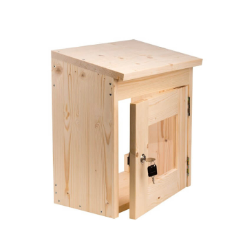 Schutzkasten für Saunasteuerung aus Holz abschließbare Tür mit Glaseinsatz 