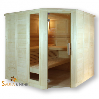 wood.LINE Classic Massivholz-Sauna Eckmodell - 204 x 204 cm - Rechts 