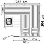 wood.LINE Classic Massivholz-Sauna Eckmodell - 232x204 cm - Links 