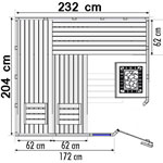 wood.LINE Classic Massivholz-Sauna Eckmodell - 232x204 cm - Rechts 