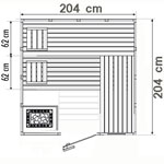 wood.LINE Classic Massivholz-Sauna - 204 x 204 cm - Links 