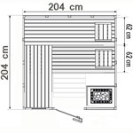 wood.LINE Classic Massivholz-Sauna - 204 x 204 cm - Rechts 